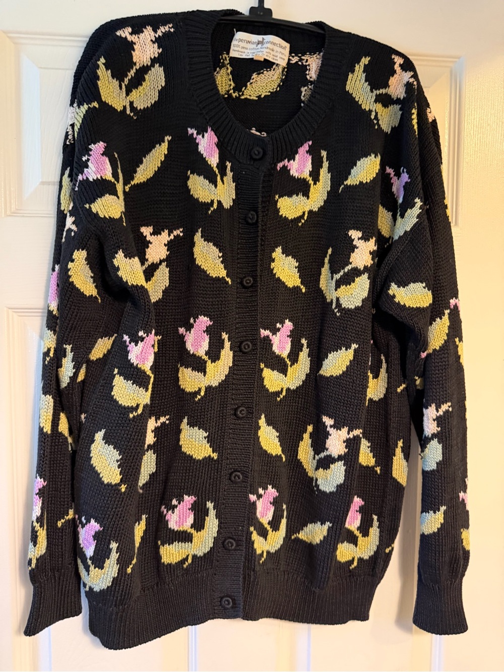 Beautiful Vintage Peruvian Connection Artsy Cardigan Sweater Pima Cotton Size L